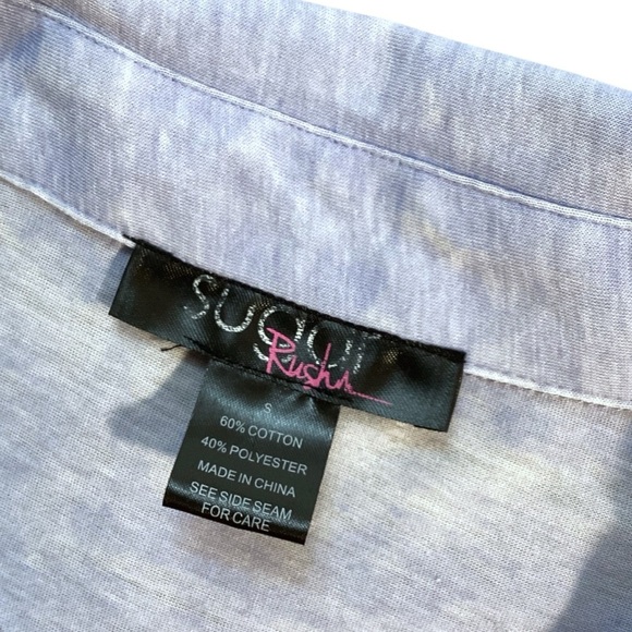 Sugar Rush Form Fitting Stretchy Roll Tab Half Sleeve Blouse Pale Lavender Small - Picture 2 of 6